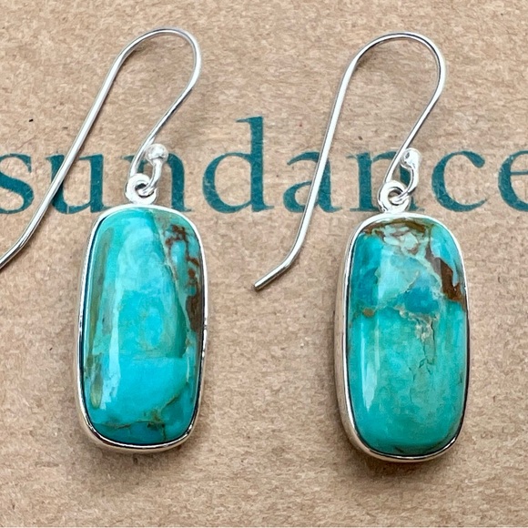 Sundance $138 NEW 1-1/2” Kingman Turquoise Sterling Silver Handmade Earrings - Picture 2 of 11